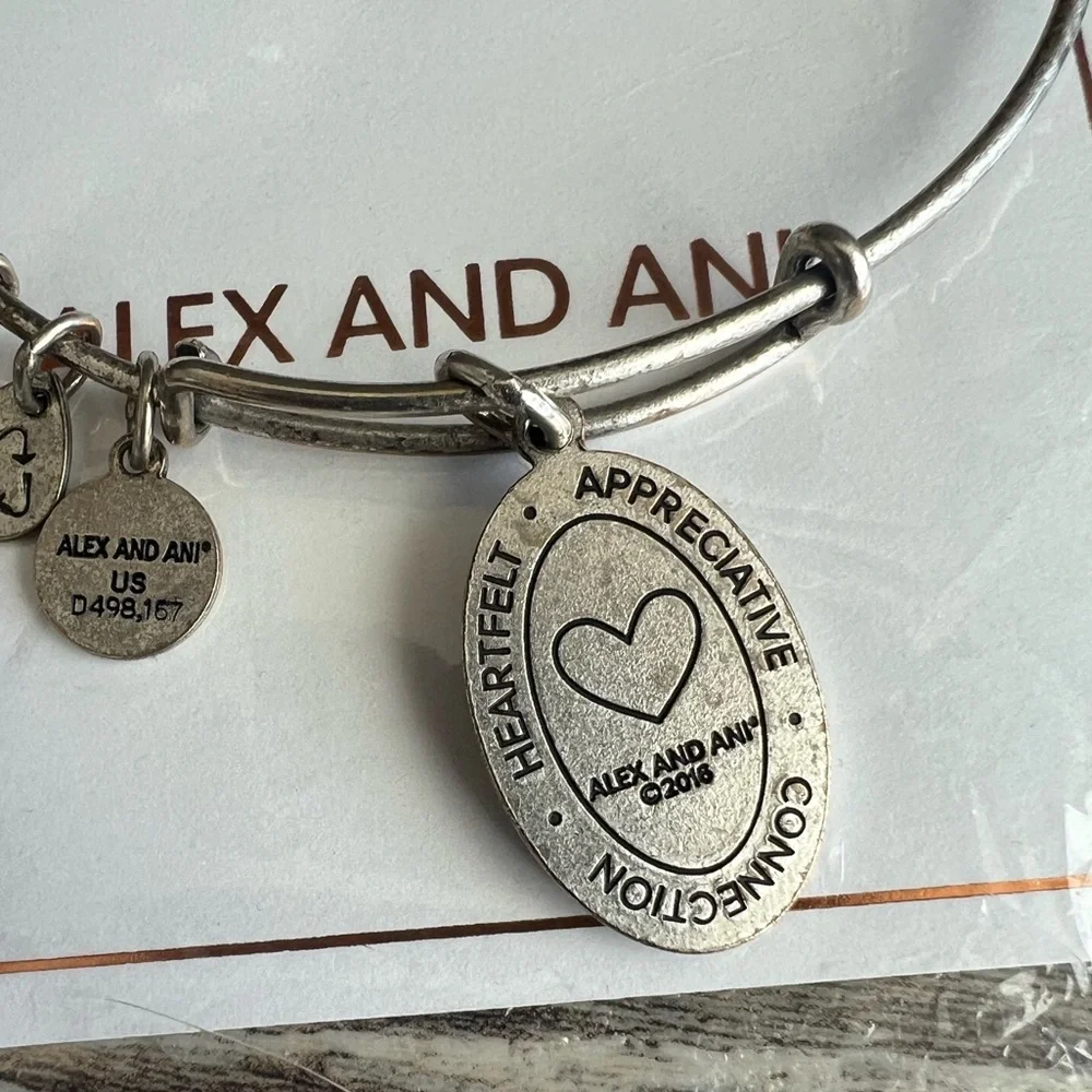 Alex and Ani Because I Love You Silvertone ‎ Charm Bangle Bracelet 2016 USA New